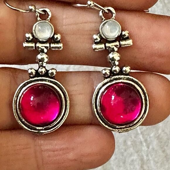 Pink and silver drop earrings - Picture 1 of 10